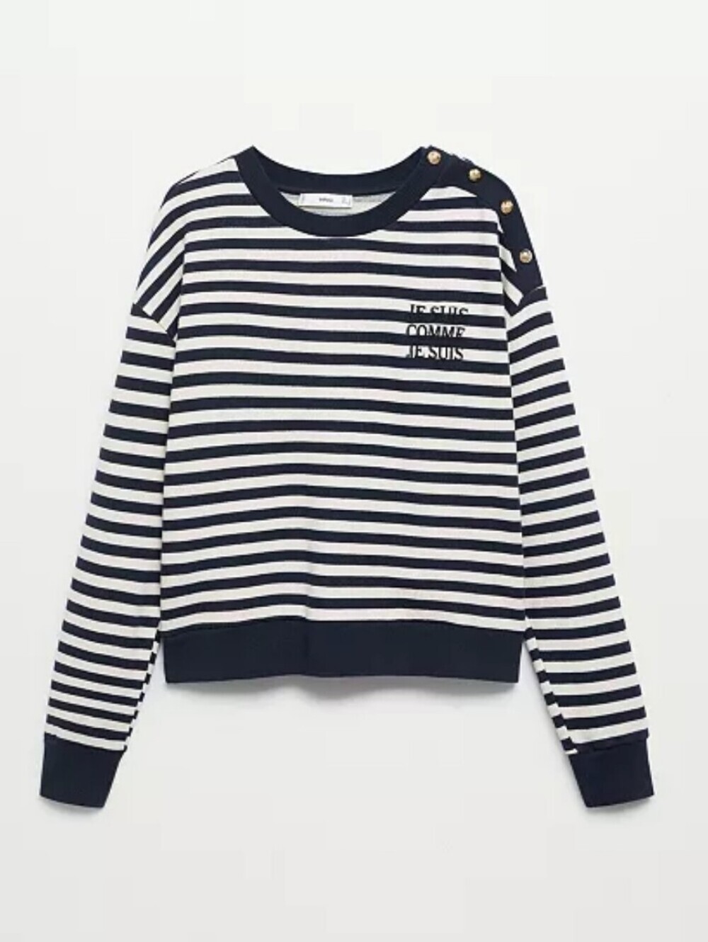MANGO | Nautical sweatshirt buttoned Shoulder Navy White Striped Sz S